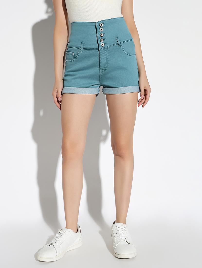 women solid high rise denim shorts - 21562736 -  Zoom Image - 0