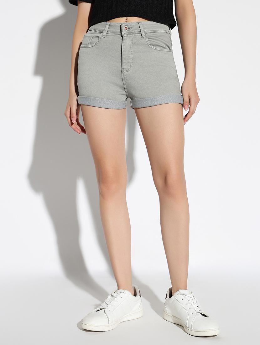 women solid mid rise denim shorts - 21562737 -  Zoom Image - 0
