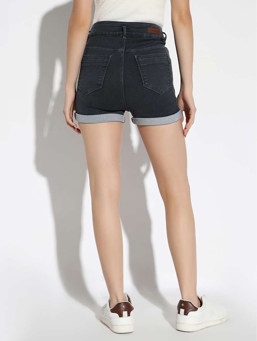 women solid high rise denim shorts - 21562744 - Standard Image - 2