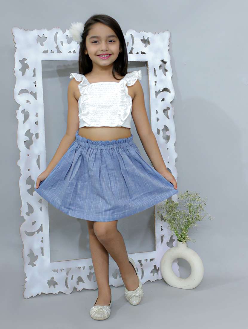 girls blue solid mini skirt