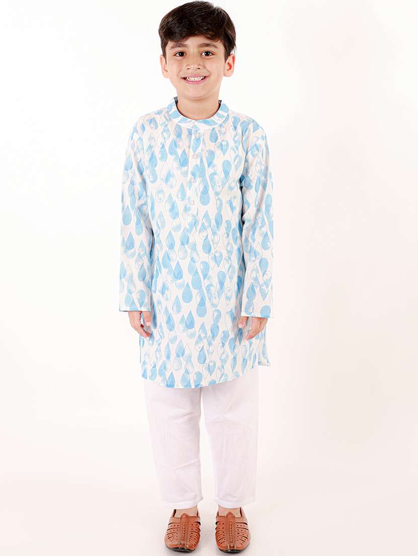 boys printed long sleeve kurta sets