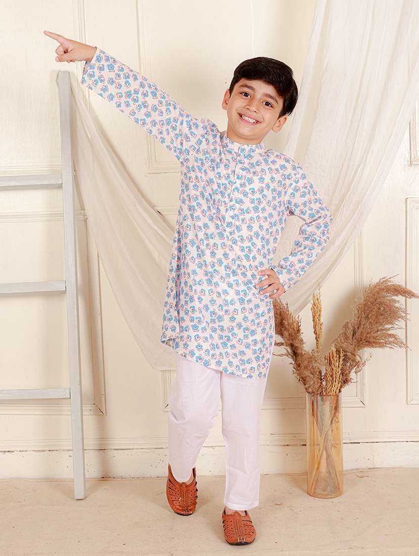 boys printed long sleeve kurta sets