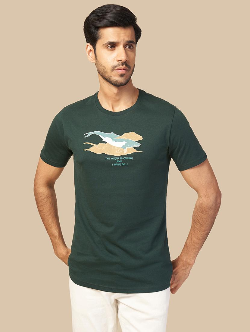 men round neck chest print t-shirt