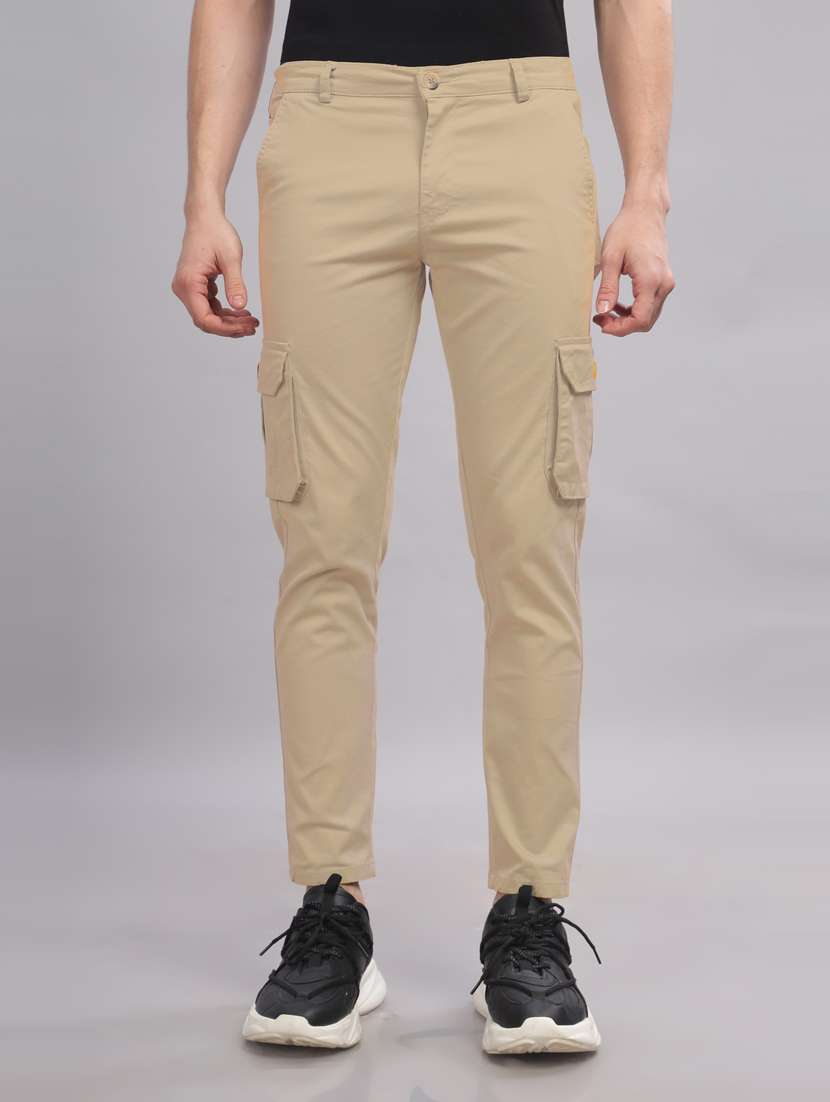 men solid mid rise cargo