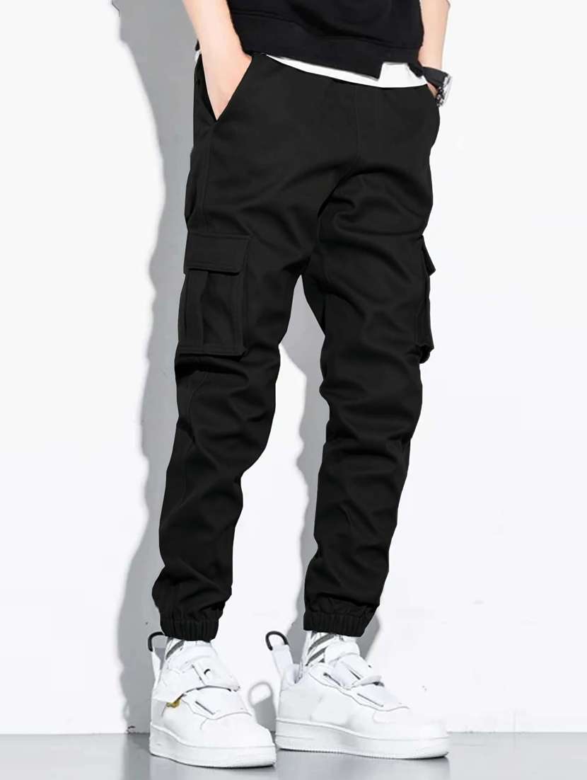 men solid mid rise cargo