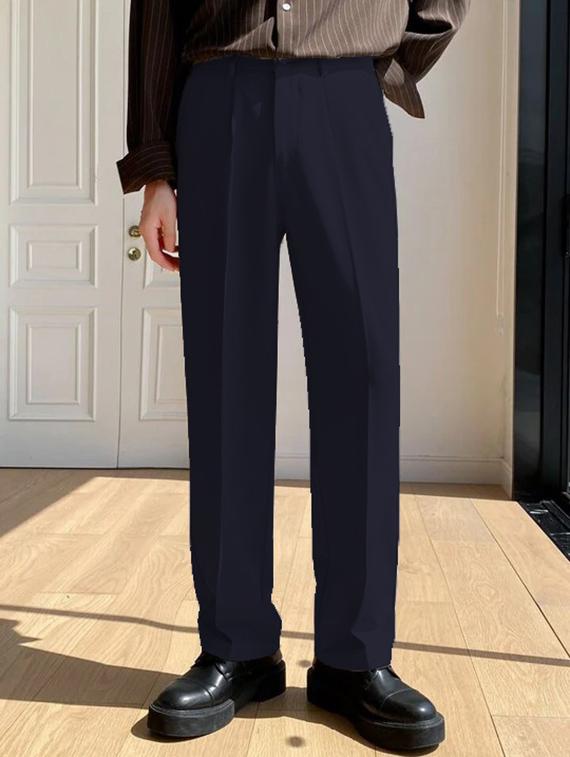 men solid pleated stretchable korean pants