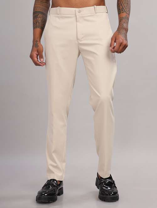 men solid flat front slim fit trouser - 21563554 - Standard Image - 0