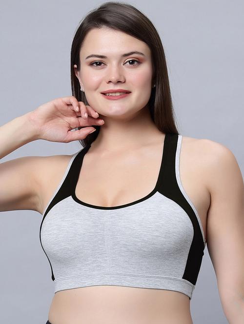 women color block grey cotton sports bra - 21563647 - Standard Image - 0
