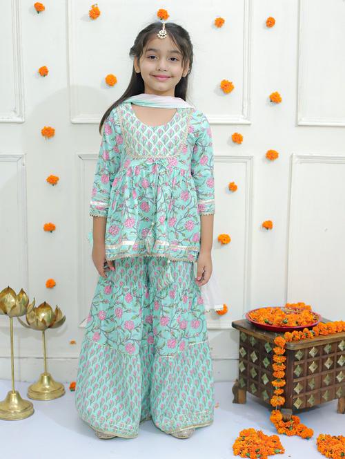 girls floral printed kurta sharara set with dupatta - 21563846 - Standard Image - 0