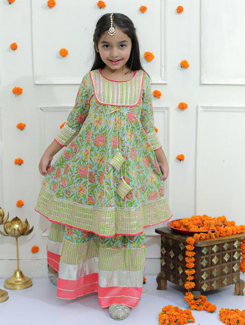 girls floral printed round neck kurta sharara set - 21563896 - Standard Image - 0