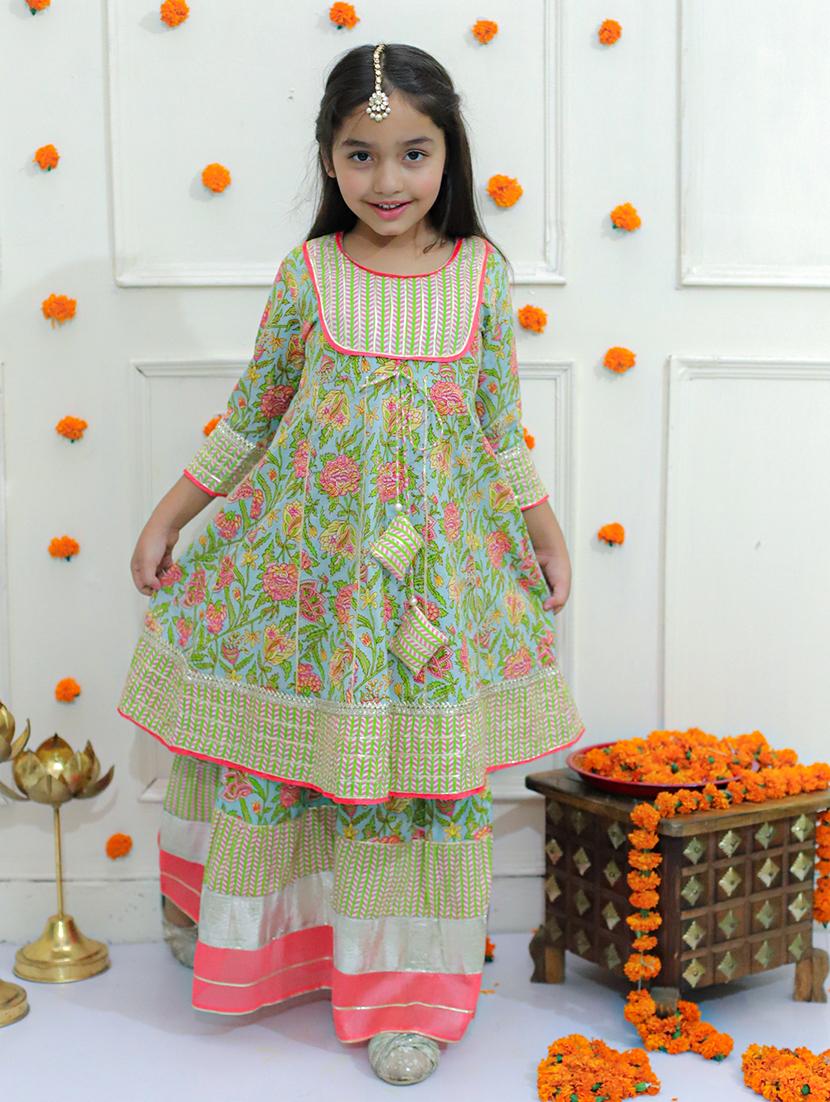 girls floral printed round neck kurta sharara set - 21563896 - Zoom Image - 0