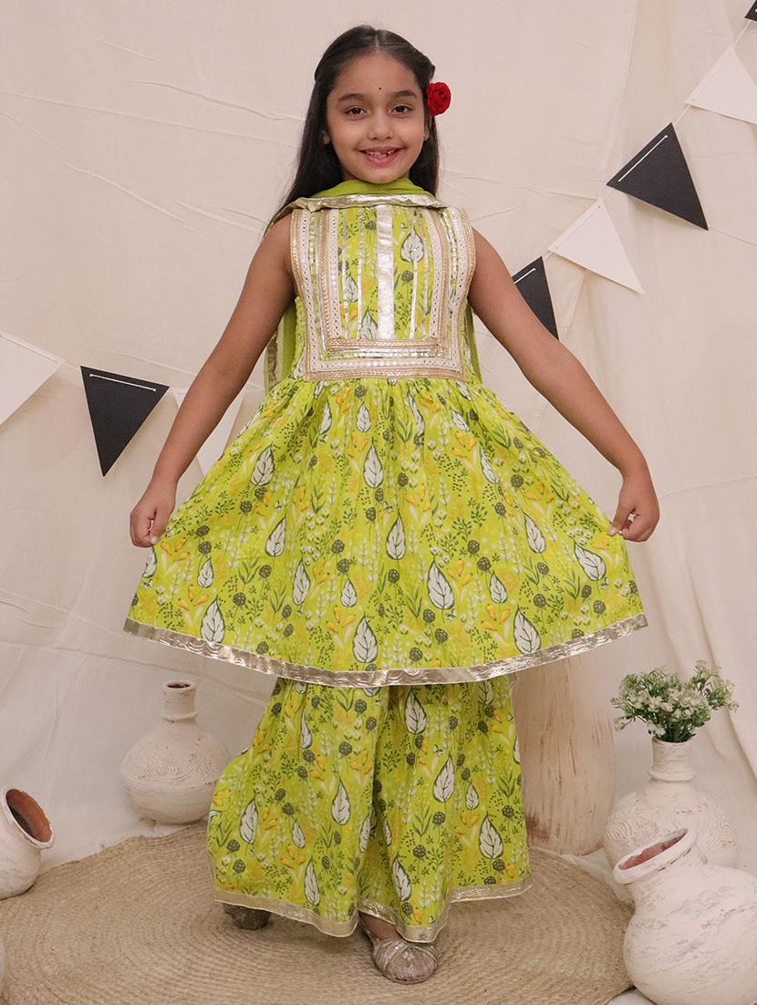 girls printed kurta sharara set with dupatta