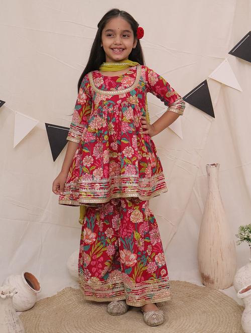 girls floral printed kurta sharara set with dupatta - 21563903 -  Standard Image - 0