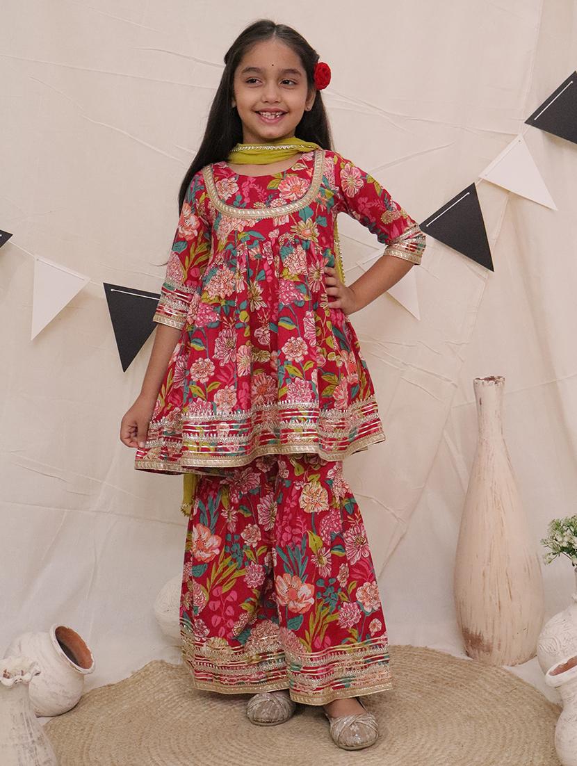 girls floral printed kurta sharara set with dupatta - 21563903 -  Zoom Image - 0