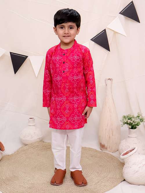 boys bandhani printed long sleeve kurta sets - 21563928 -  Standard Image - 0