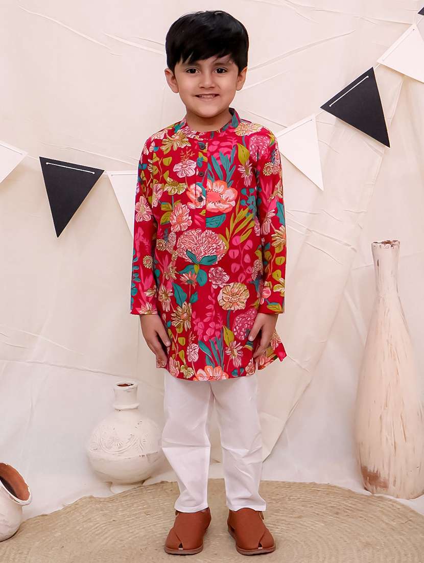 boys floral printed long sleeve kurta sets