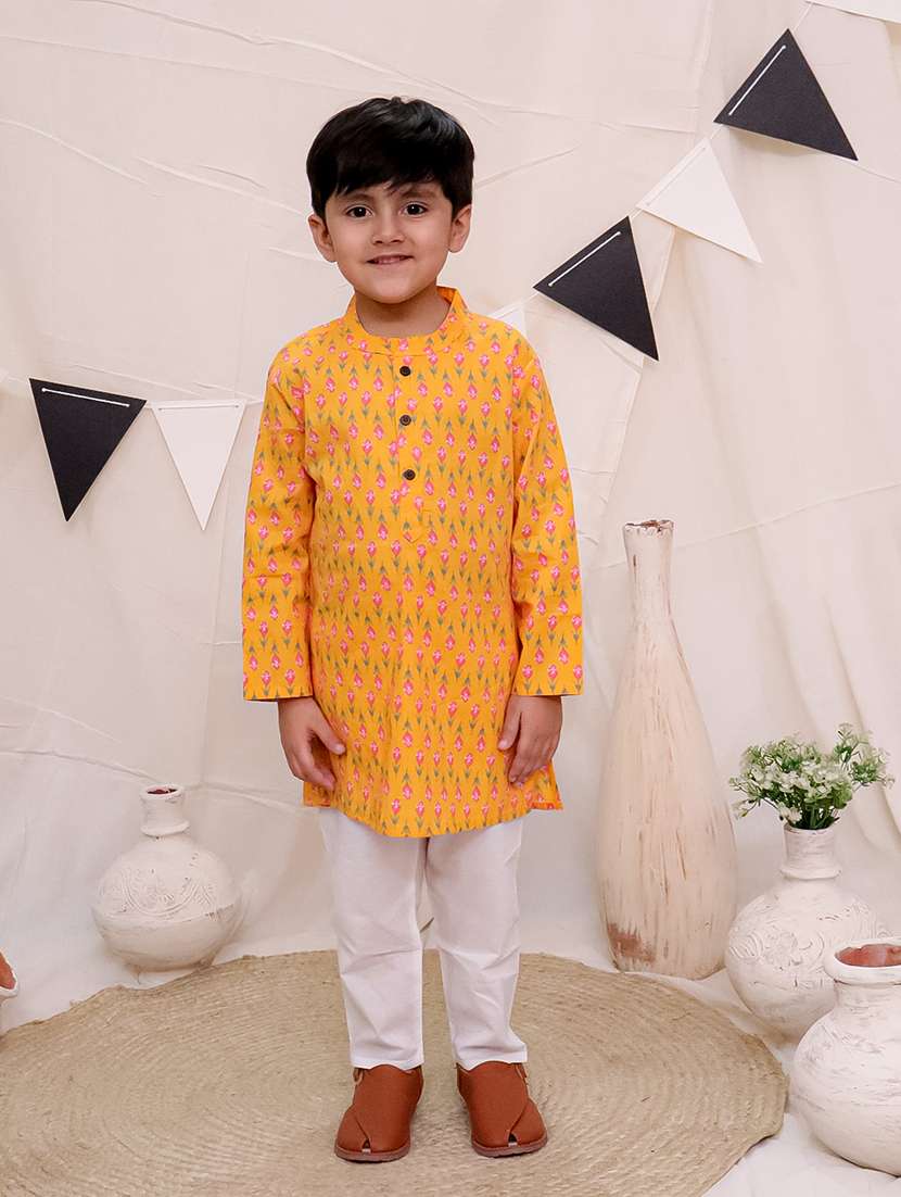 boys floral printed long sleeve kurta sets