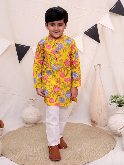 boys floral printed long sleeve kurta sets - 21563932 - Standard Image - 0