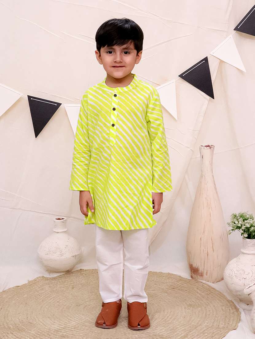 boys printed long sleeve kurta sets
