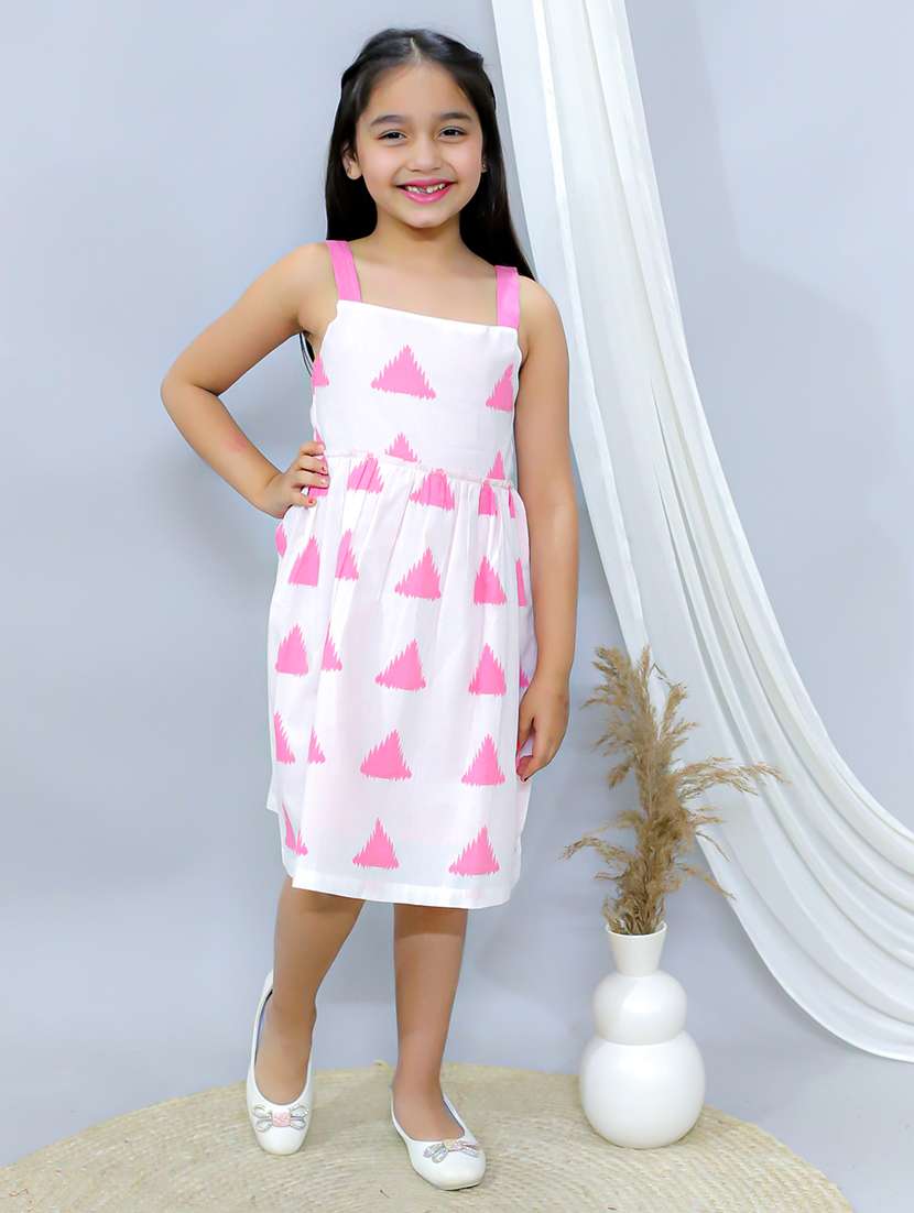 girls printed square neck a-line dress