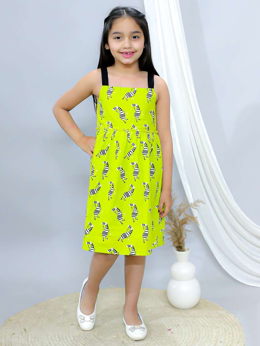 girls printed square neck a-line dress
