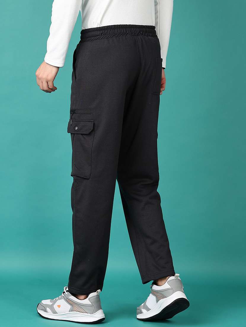 men black solid regular fit full length cargo - 21564129 -  Standard Image - 2
