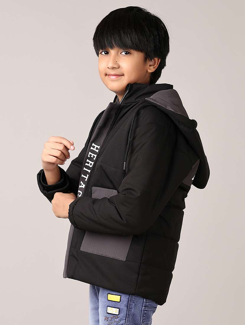 boys black solid long sleeve bomber hooded jacket - 21564140 -  Standard Image - 2