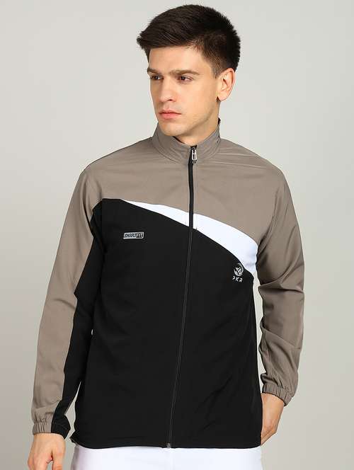 men color block long sleeve biker jacket - 21564674 - Standard Image - 0