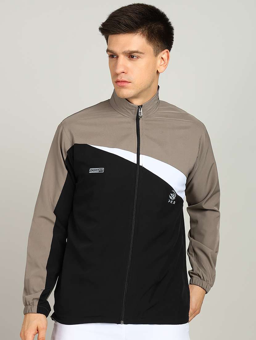 men color block long sleeve biker jacket