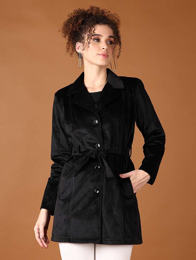 women black solid full sleeve coat