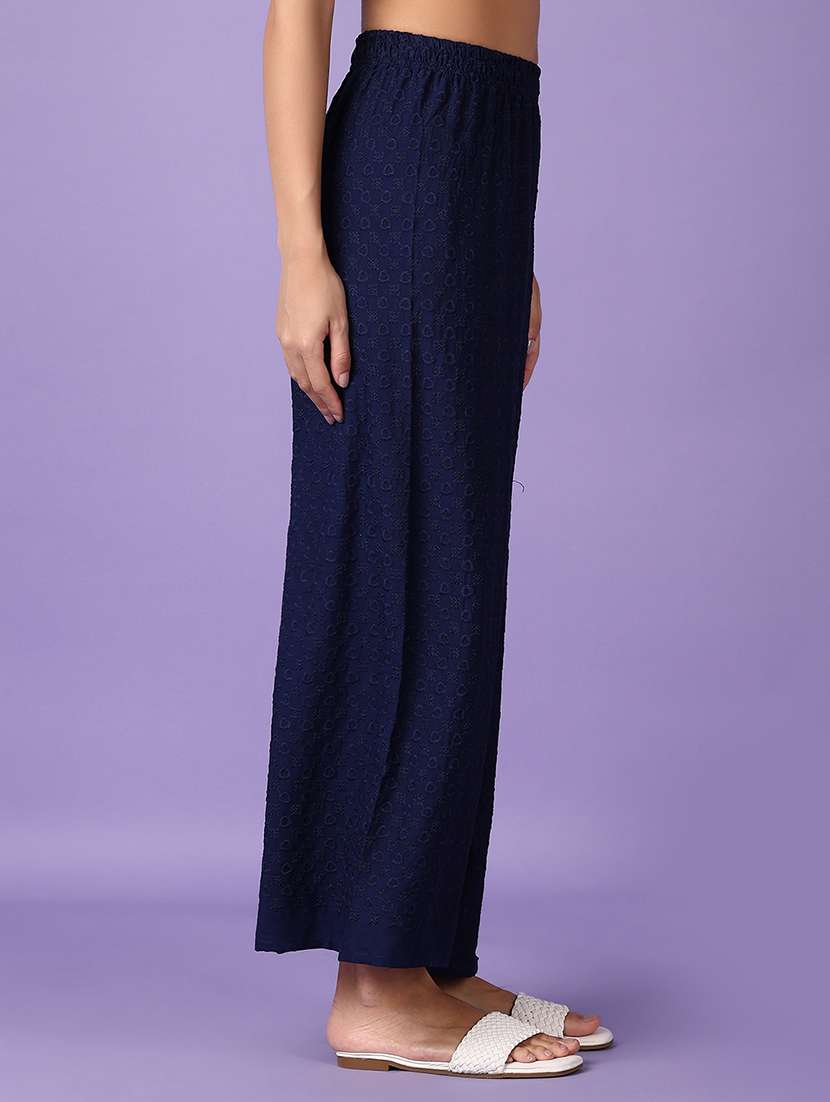 women navy blue embroidered palazzo - 21564867 -  Standard Image - 2