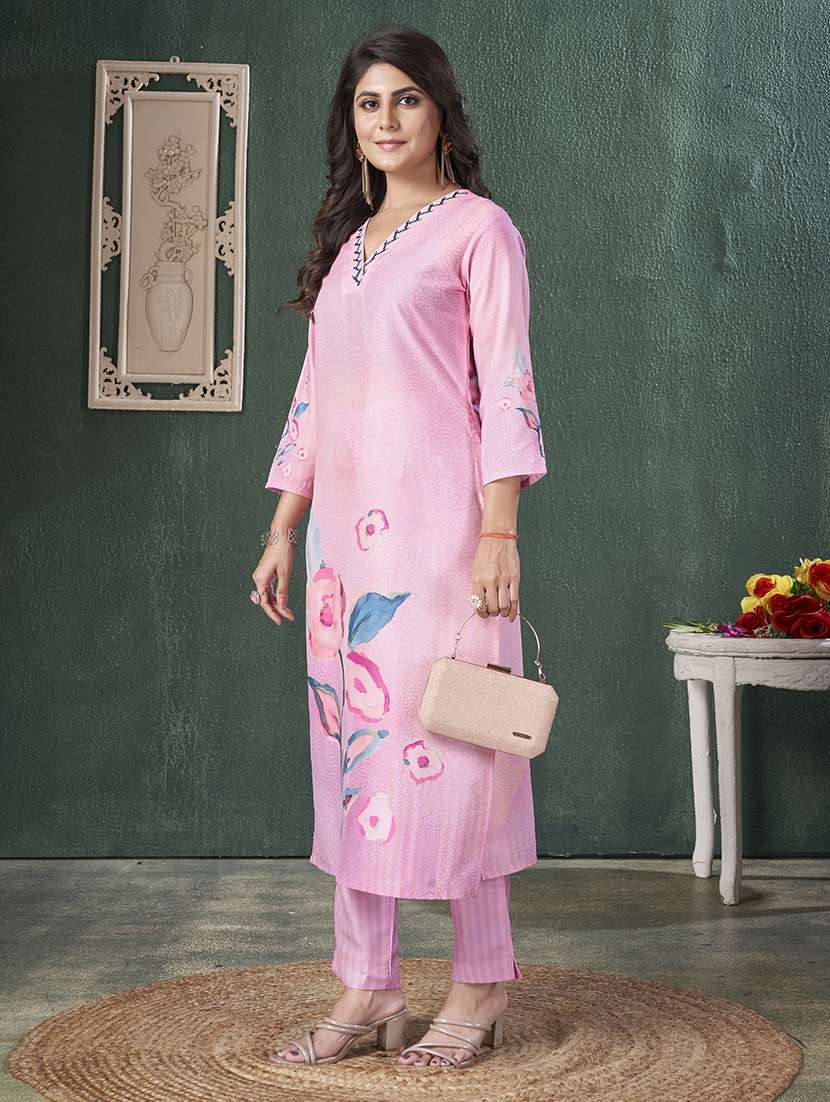 women printed three quarter sleeve kurta pant set - 21565111 -  Standard Image - 2