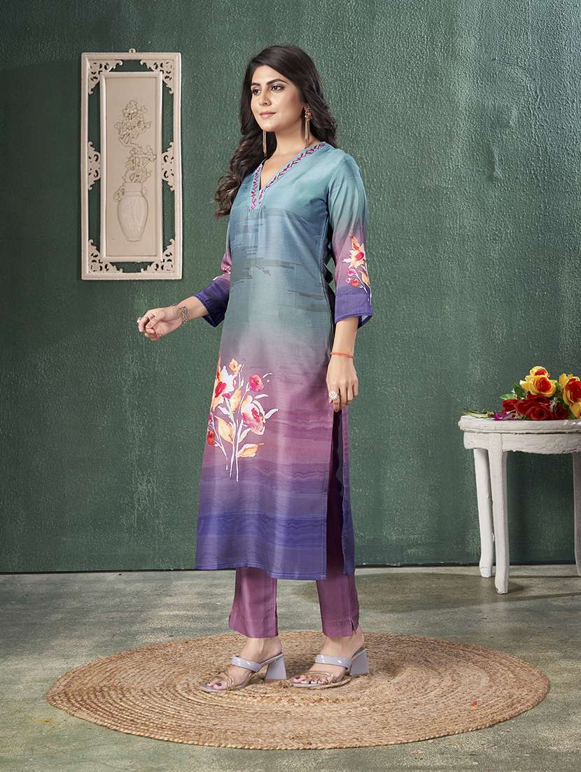 women printed three quarter sleeve kurta pant set - 21565113 -  Standard Image - 2