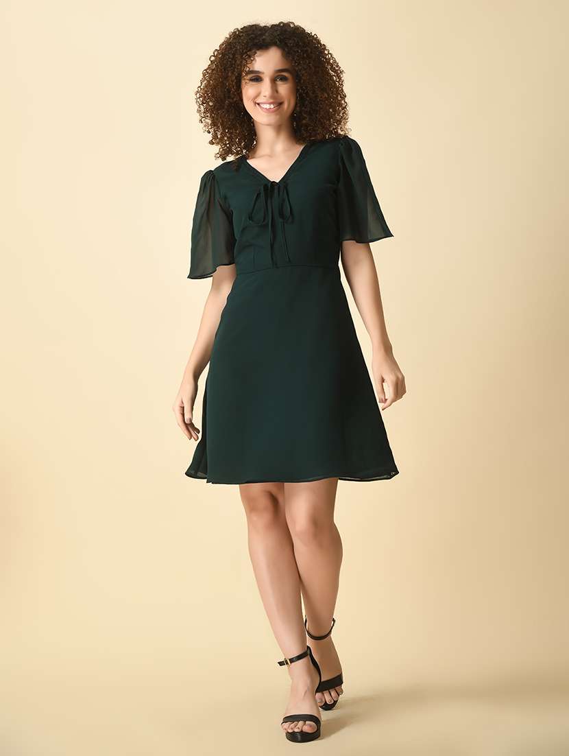 women dark green solid a-line dress - 21565222 - Zoom Image - 0