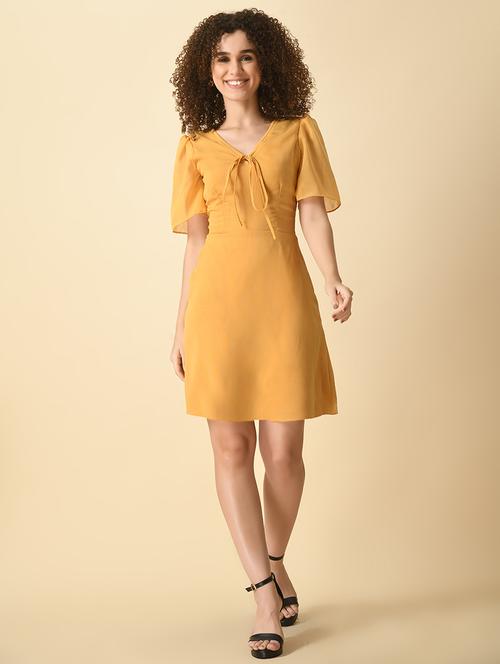 women yellow solid a-line dress - 21565225 -  Standard Image - 0
