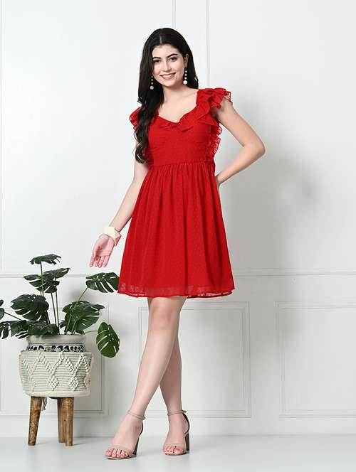 women red self-designed fit & flare dress