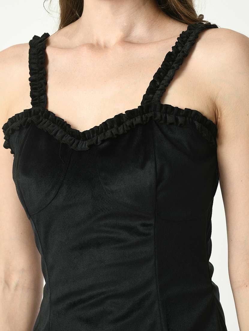 women solid velvet high slit dress - 21565398 - Standard Image - 7