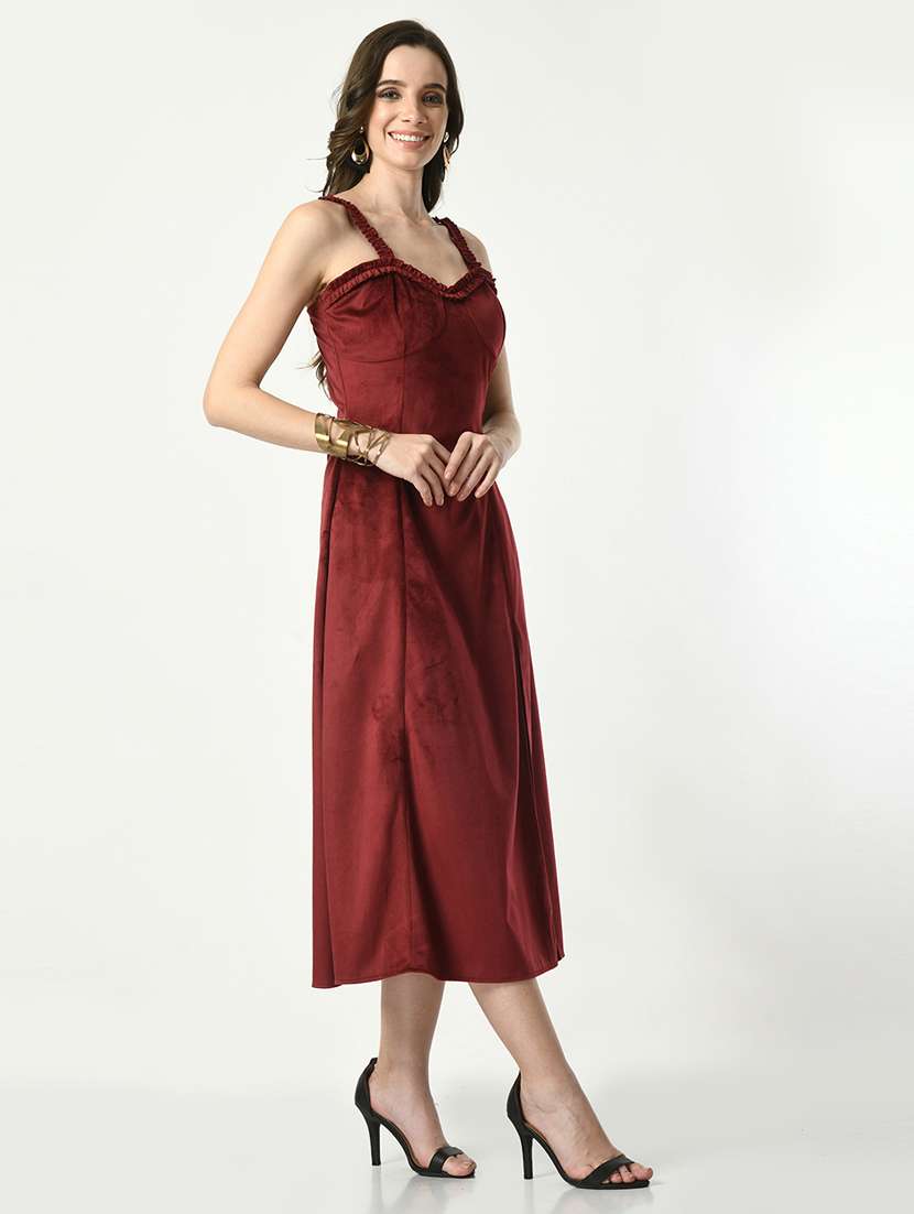 women solid velvet high slit dress - 21565399 - Standard Image - 2