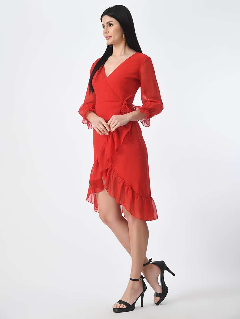 women red solid high-low dress - 21565442 - Standard Image - 2