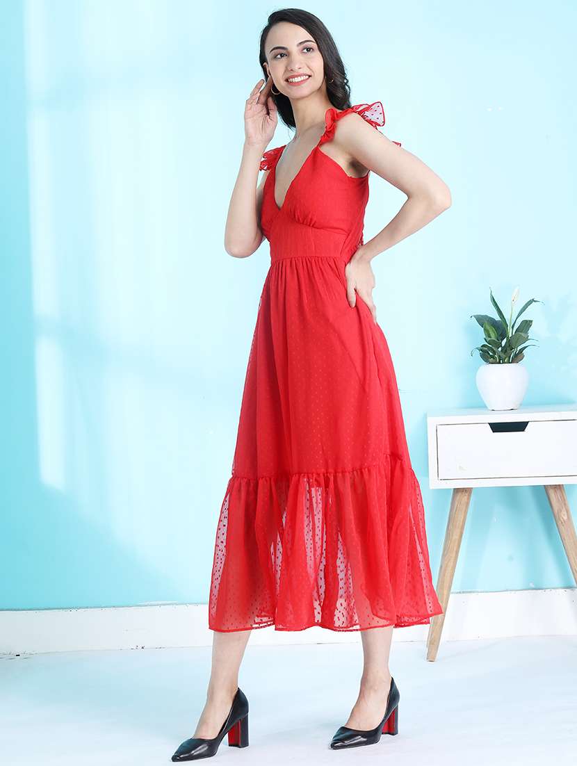 women v-neck self-designed fit & flare dress - 21565446 - Standard Image - 2