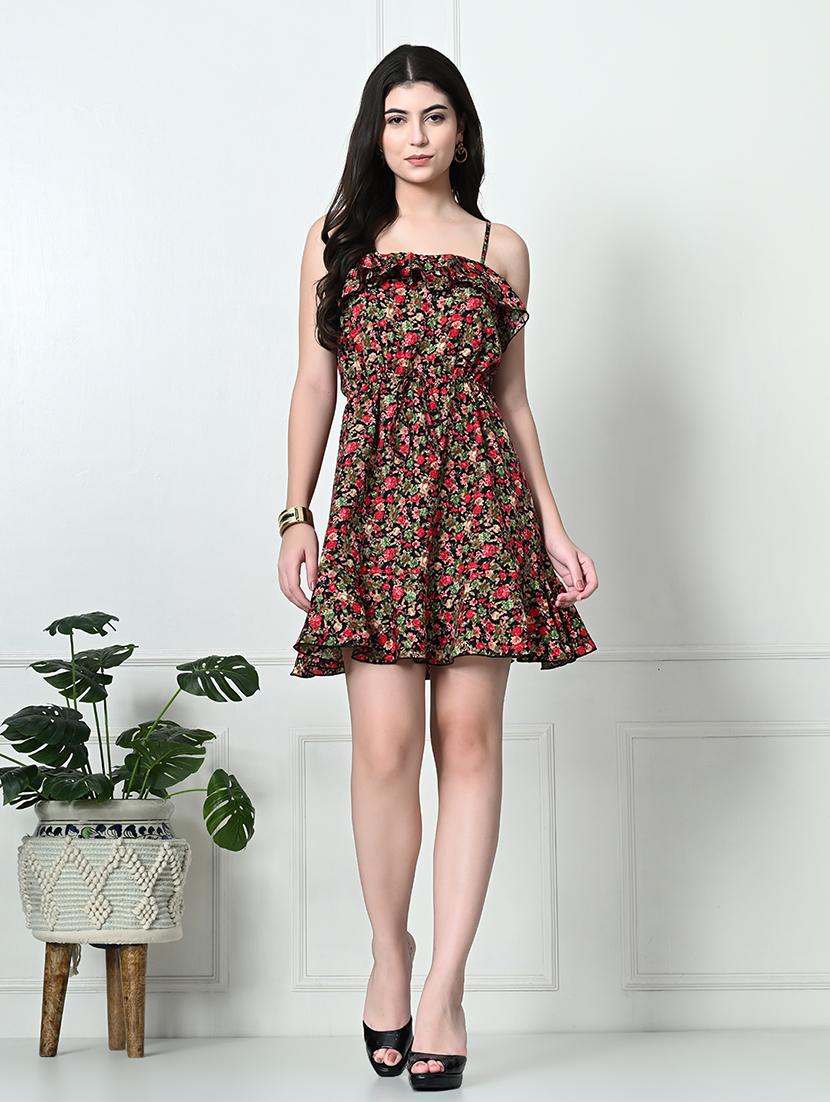 women black floral printed fit & flare dress - 21565473 -  Zoom Image - 0