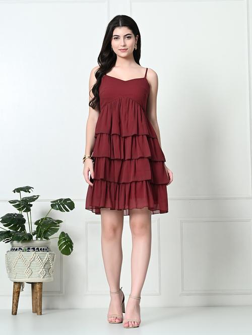 women solid sleeveless layered dress - 21565483 -  Standard Image - 0