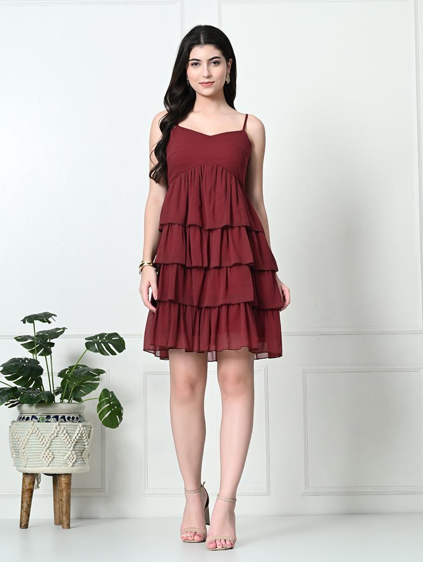 women solid sleeveless layered dress - 21565483 -  Zoom Image - 0