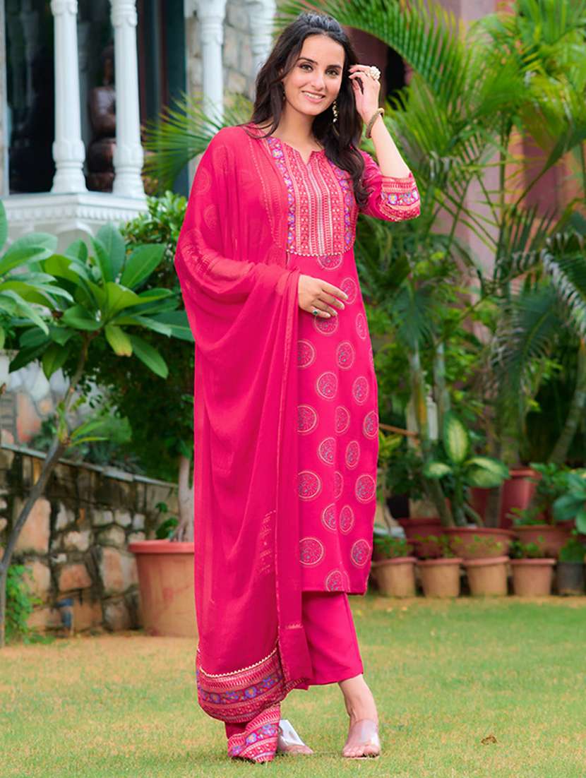 women three quarter sleeve kurta pant with dupatta set