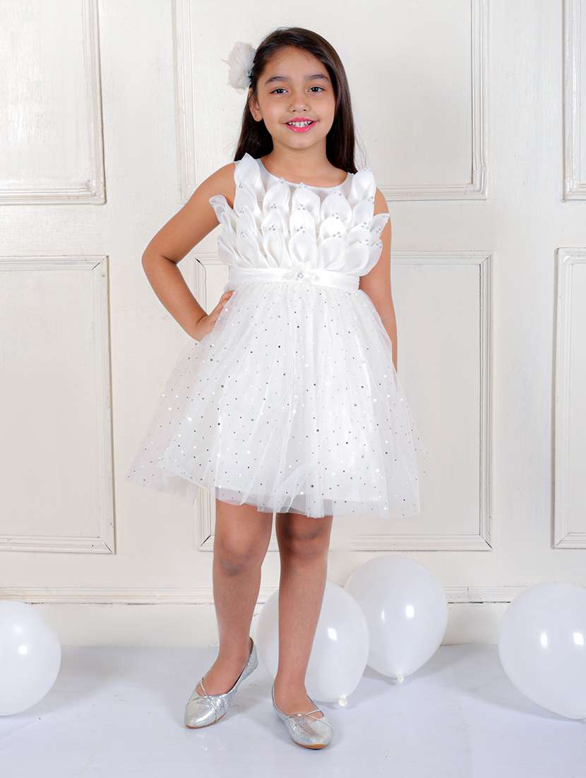 girls embellished round neck fit & flared dress