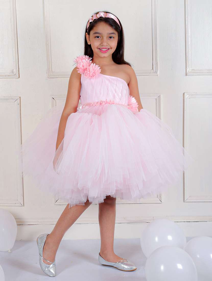 girls solid round neck fit & flared dress