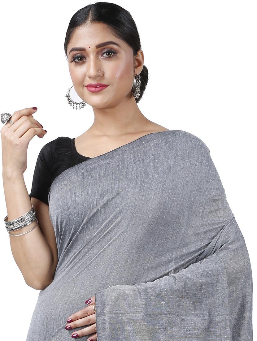 women silver handloom saree - 21566570 - Standard Image - 2