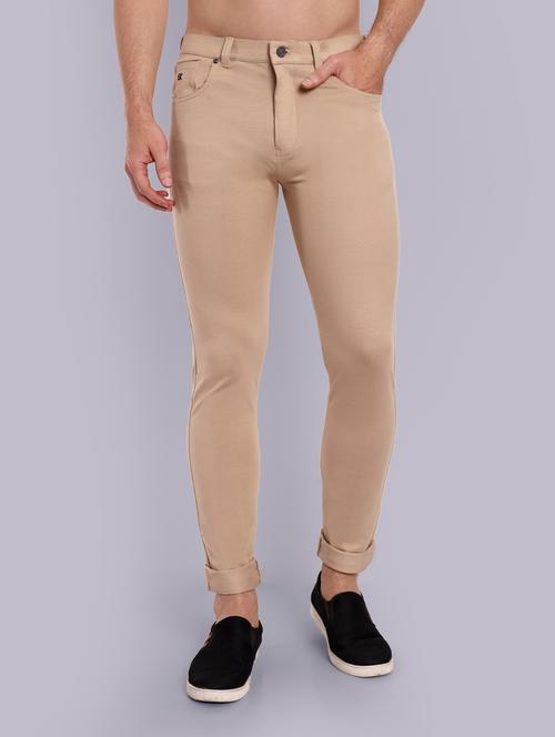 men beige solid mid rise chinos - 21566729 - Standard Image - 0