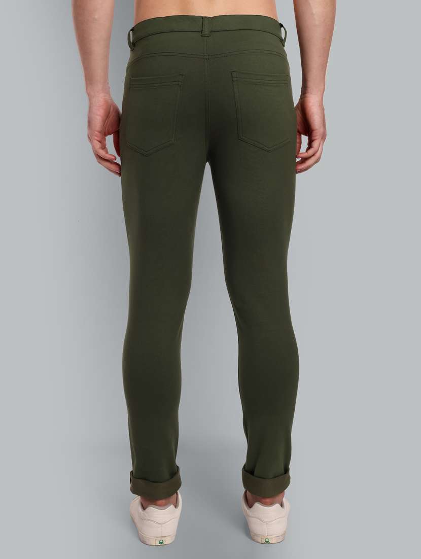 men olive green solid mid rise chinos - 21566732 - Standard Image - 2