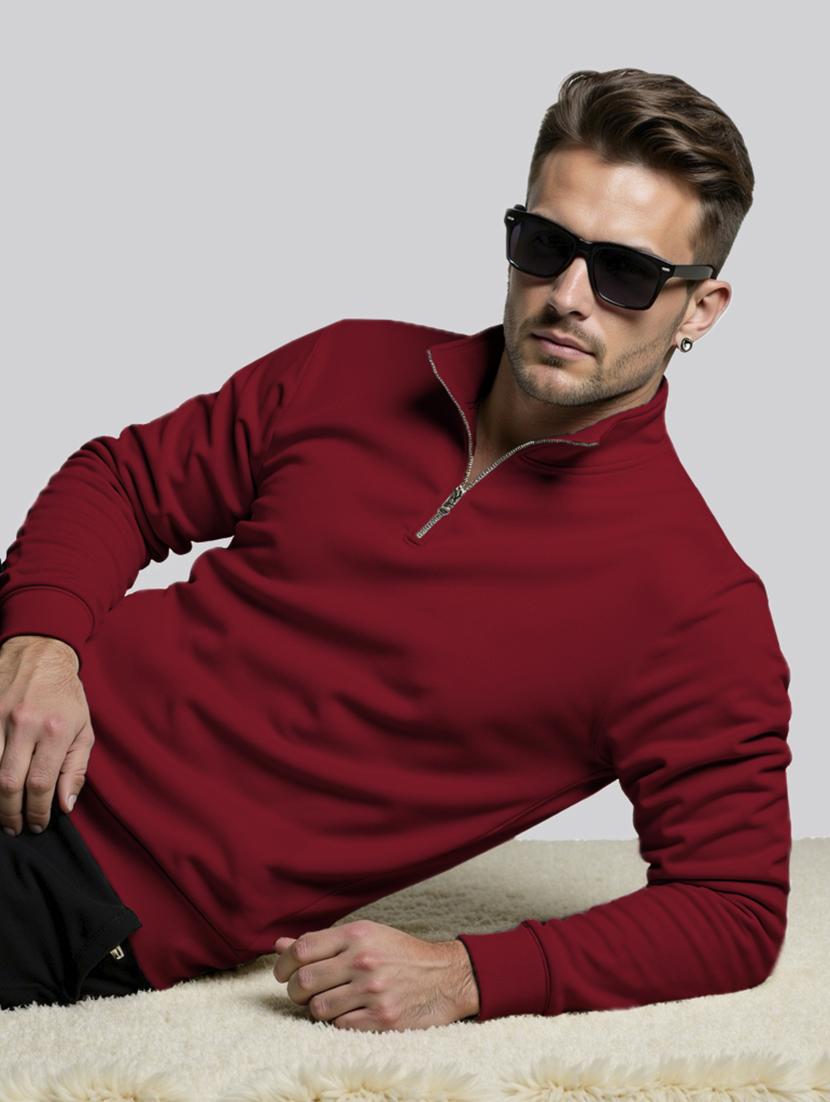 men solid long sleeve stand collar zip detailed sweatshirt - 21567041 - Standard Image - 2